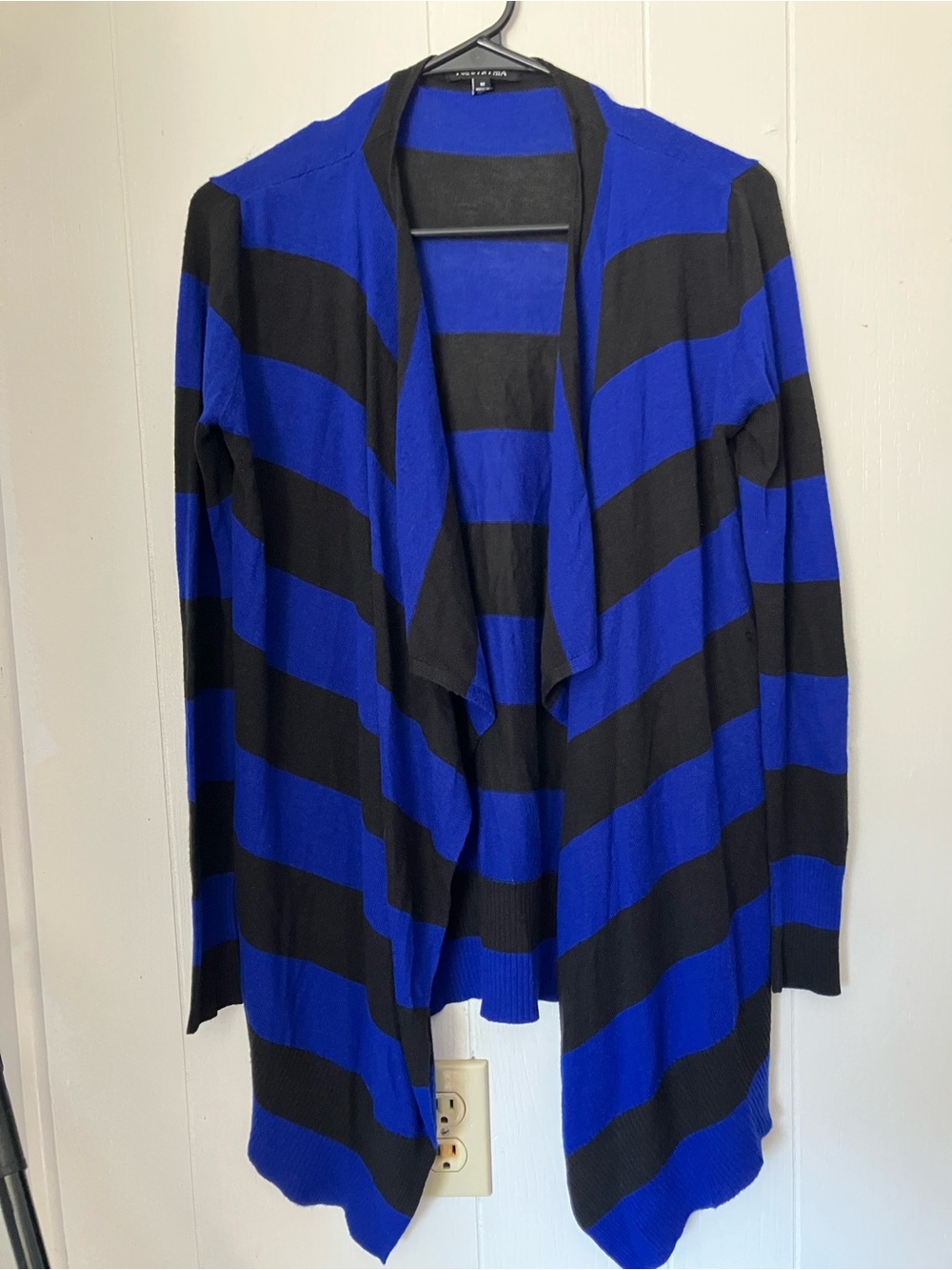 For Cynthia Royal Blue and Black Striped Open Front Cardigan